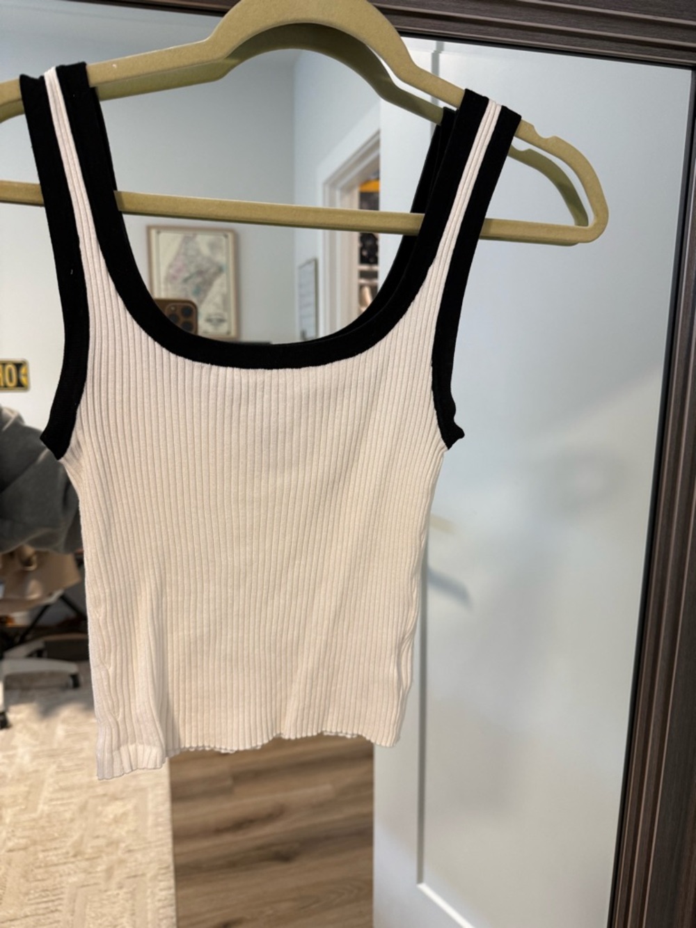 H&M White Ribbed Tank with Black Trim